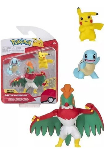 Pokemon Battle Figure Set X3 Squirtle, Hawlucha Y Pikachu