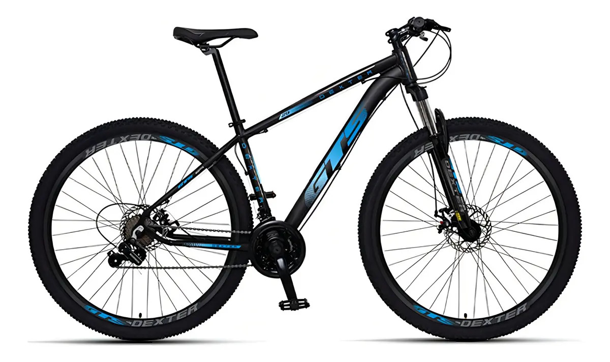 Bicicleta Aro 29 Gts Dexter 24 Marchas Freio A Disco Cor Preto Com Azul Tamanho Do Quadro 17
