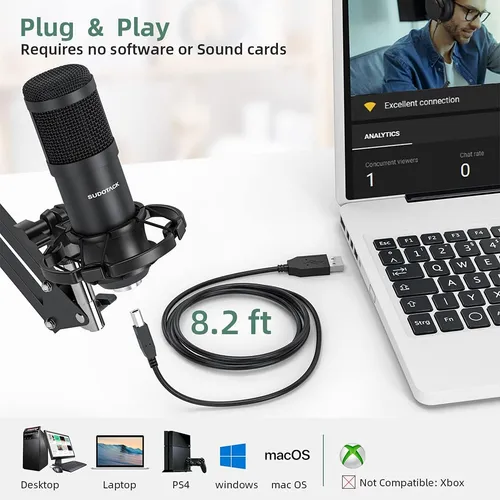Micrófono De Pc Sudotack Usb Streaming Podcast, 192 Khz/24 B