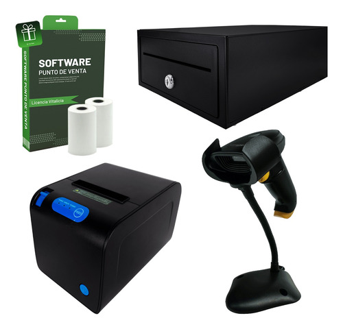 Kit Punto Venta Impresora 80mm Lector Qr Cajón 5 Bill Softw