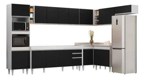 Lumil Móveis CP04 armário de cozinha modulada 9 peças balcão branco preto cor branco