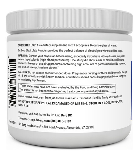 Polvo Electrolítico Dr. Berg Hydration Keto Con 1 Litro