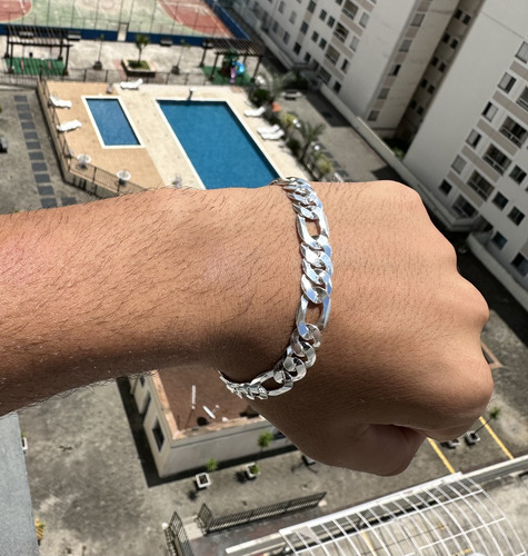 Pulseira Masculina De Prata 925 3x1 Grossa 10mm Fecho Gaveta