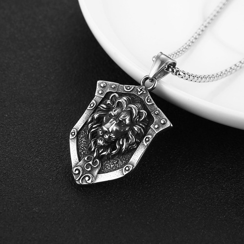 Hzman Collar Con Cabeza De León Para Hombre, Acero Inoxidabl