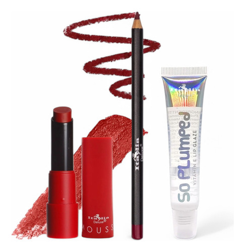 Lip Combo Italia Deluxe Labial + Lip Liner + Gloss Plump Love Lace