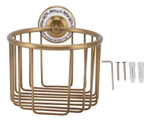 Cesta De Papel Higiénico De Bronce Cepillado Azul Y Blanco