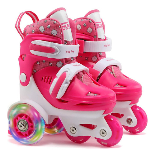 Patines Con Ruedas Iluminadas Rosados Talla Xs Principiantes