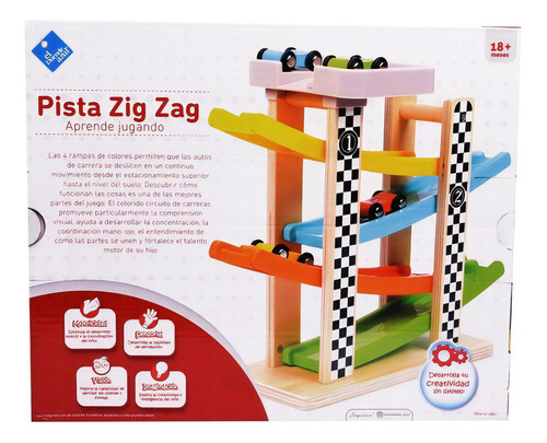 Pista Con Autos Balancin Zig Zag De Madera El Duende Azul Color Cian