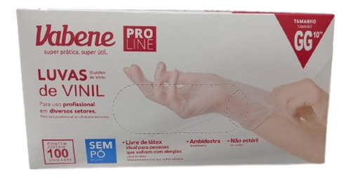 10 Caixas Da Luva Vinil Com 100 Un Vabene Food Services Cor Transparente Sem Pó Tamanho GG