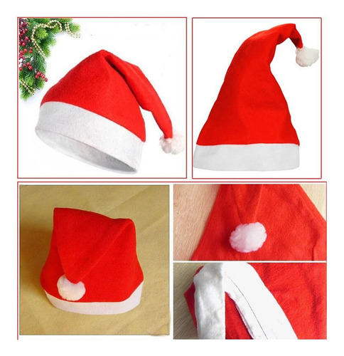 Pack X50 Gorros Navideños Papa Noel Santa Claus Fieltro Color Rojo Y Blanco