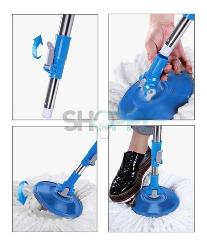Imagen 4 de 9 de Mopa Centrifuga Balde Escurridor Acero Con Ruedas Y 2 Mopas