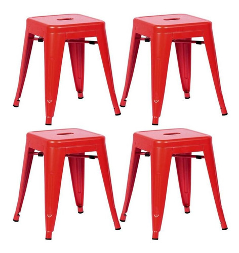 4  Bancos Baixo Tolix Iron 45 Cm Iron Cozinha Aço Vermelho