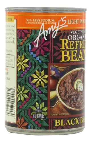 Luz De Amy En Frijoles Negros Refritos Sodio Orgánico, Latas