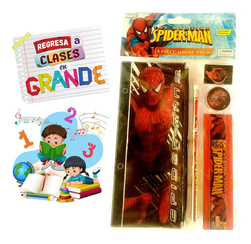 Set Escolar Cartuchera Sacapuntas Lápiz Regla Borra De Niño