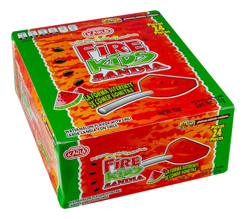 72piezas Paleta De Gomita Fire Kids Sabor Sandia Con Chile