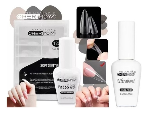 Soft Gel Cherimoya Kit+press Gel Liquido+ultrabond+120tips 