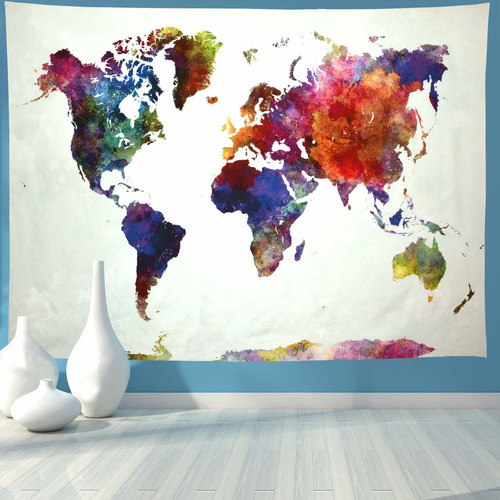 Ameyahud Tapiz Mapa Mundial Acuarela Abstracto Pintura Mundo