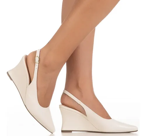 Scarpin Feminino Slingback Anabela Salto Alto Cunha Gigil Off White 37 Br