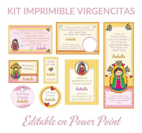 Kit Imprimible Virgencitas Porfis Comunión Bautismo Editable