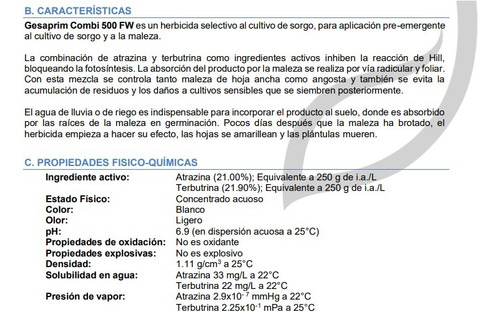 Gesaprim Combi 500 Fw Atrazina Terbutrina Sorgo 1l