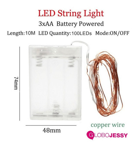 Luces Led Hada 10 Metros 100 Leds A Pilas Guirnalda