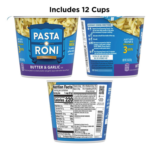 Mezcla De Tazas Pasta Con Salsa De Mantequilla Y Ajo 61g 12p
