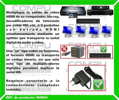 Imagen 3 de 6 de Multiplicador 1 X 4 Para Hd Digital Ref: Shd04 Computoys Sas