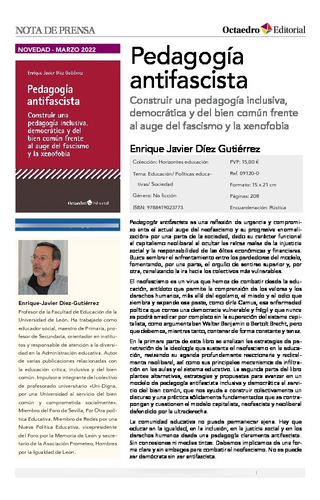 Pedagogia Antifascista, De Diez Gutierrez, Enrique Javier. Editorial Octaedro, S.l., Tapa Blanda En Español