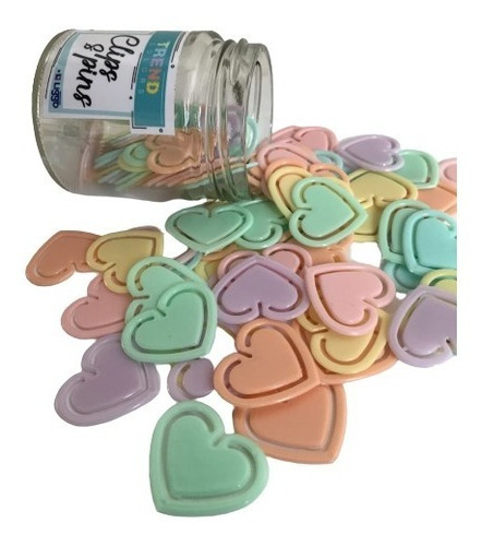 Frasco Clips Liggo Corazón Pastel Plásticos X 80 Unidades