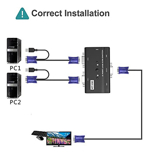 Conmutador Kvm Vga Mtviki 2 Puertos Usb Vga Conmutador Kvm 2