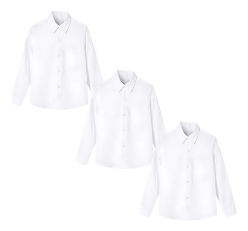 3 Camisas Escolar Blanca Uniforme Manga Larga Vestir Formal