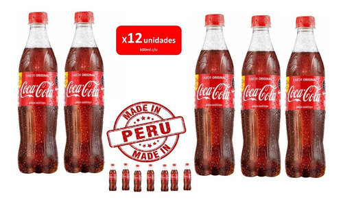 Pack 12 Coca Cola Original 600ml C/u Bebida Hecha En Perú