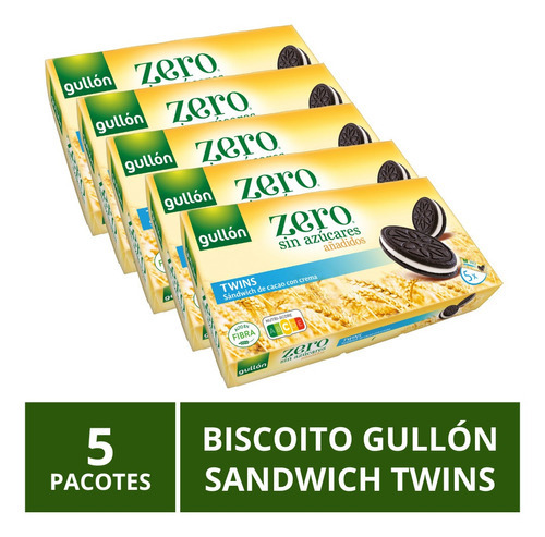 Biscoito Gullón Sem Açúcar, Sandwich Twins, 5 Pacotes