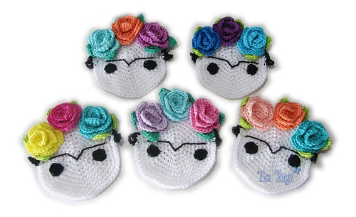 Frida Kahlo Crochet Aplique Souvenir Flores (pack X 5) 