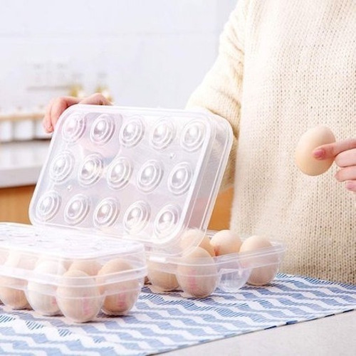 Hueveras para Frigorifico Apilable Portátil Huevera con Tapa Para 15 Huevos Cajas de Almacenamiento de Huevos Contenedor de Huevos de Plástico Fácil de Limpiar 2 Pcs Hueveras de Plastico 
