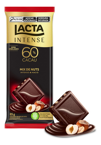 Lacta Intense Chocolate 60% Cacau Mix de Nuts 85 g