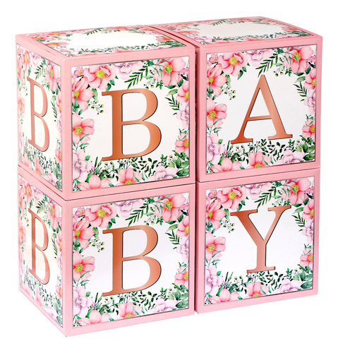 Rubfac Cajas De Baby Shower, 4 Cajas De Globos Rosas Florale