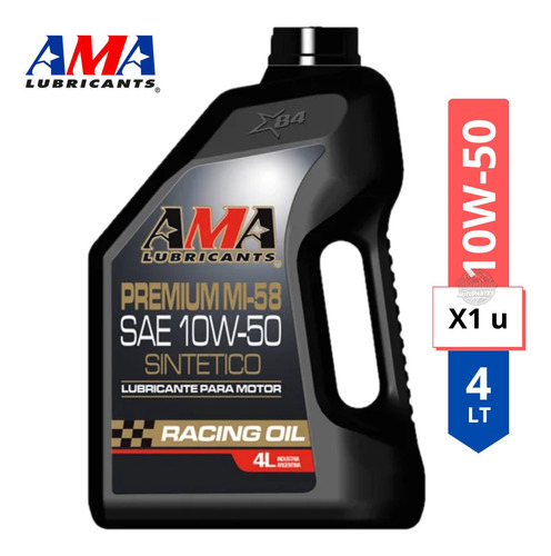 Aceite Lubricante Motor Ama Mi-58 Sintetico 10w50 4l