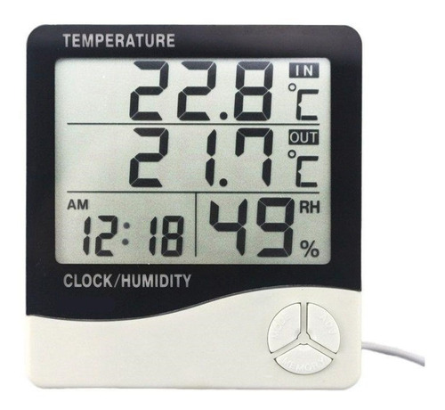 Imagem 1 de 2 de Termômetro Higrômetro Relógio Digital Medidor Interno/extern