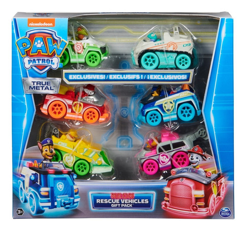 Paw Patrol, Set de Vehículos Neón con 6 vehículos de juguete