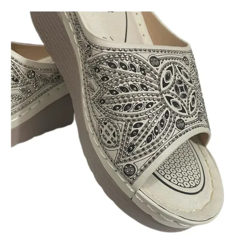 Puntillas Mujer Comodas Con Brillo Taco Chino Sandalias
