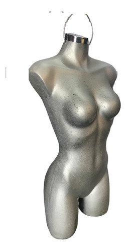 Imagen 3 de 4 de Maniquí Mujer ¾ Recto Fibra Vidrio Plata Y Base Colgar Dama