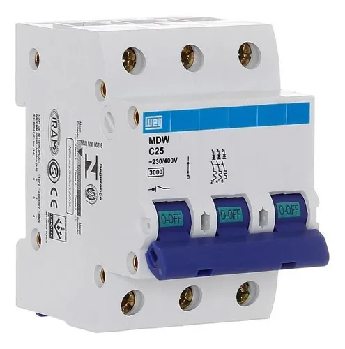 comprar Disjuntor Mini Din Tripolar Mdw 25a Curva C 5ka 230u002F400v Weg
