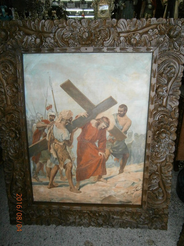 Cuadro Lienzografía Paso Viacrucis Jesus Con La Cruz