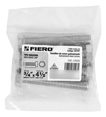 Bolsa Con 4 Tornillos 3/4 X 4-1/2 Tipo Máquina, Fiero
