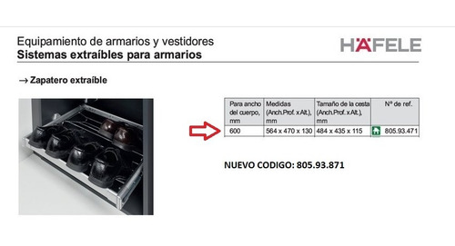 Imagen 2 de 3 de Zapatero Extraible Para Modulo De 600mm Hafele 805.93.871