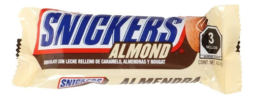 Chocolate Snickers Leche Caramelo Almendra 48 Pz 43,40g C/u