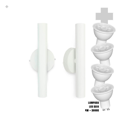 Kit 2 Arandela Foco Duplo Slim Palito - Branco + Led Gu10 110V/220V