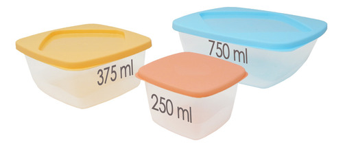 Juegos 3 Contenedores 250,375 Y 750ml Cuadrados - Jt2865
