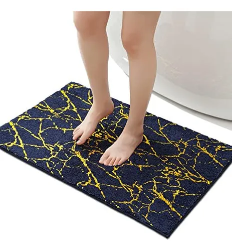 Alfombras De Baño Azul Marino, Decoración De Tiras Doradas,